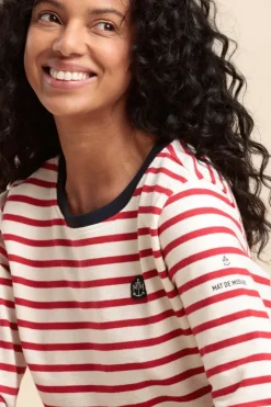 Outlet Marinière MYRA avec bande boutonnée côtés en coton bio Femme Tshirts|Marinières