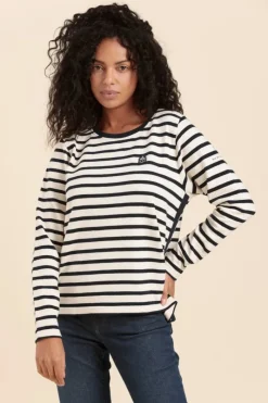 Clearance Marinière MYRA avec bande boutonnée côtés en coton bio Femme Marinières|Tshirts